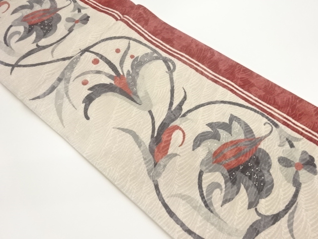 纐纈抽象花唐草模様全通洒落袋帯